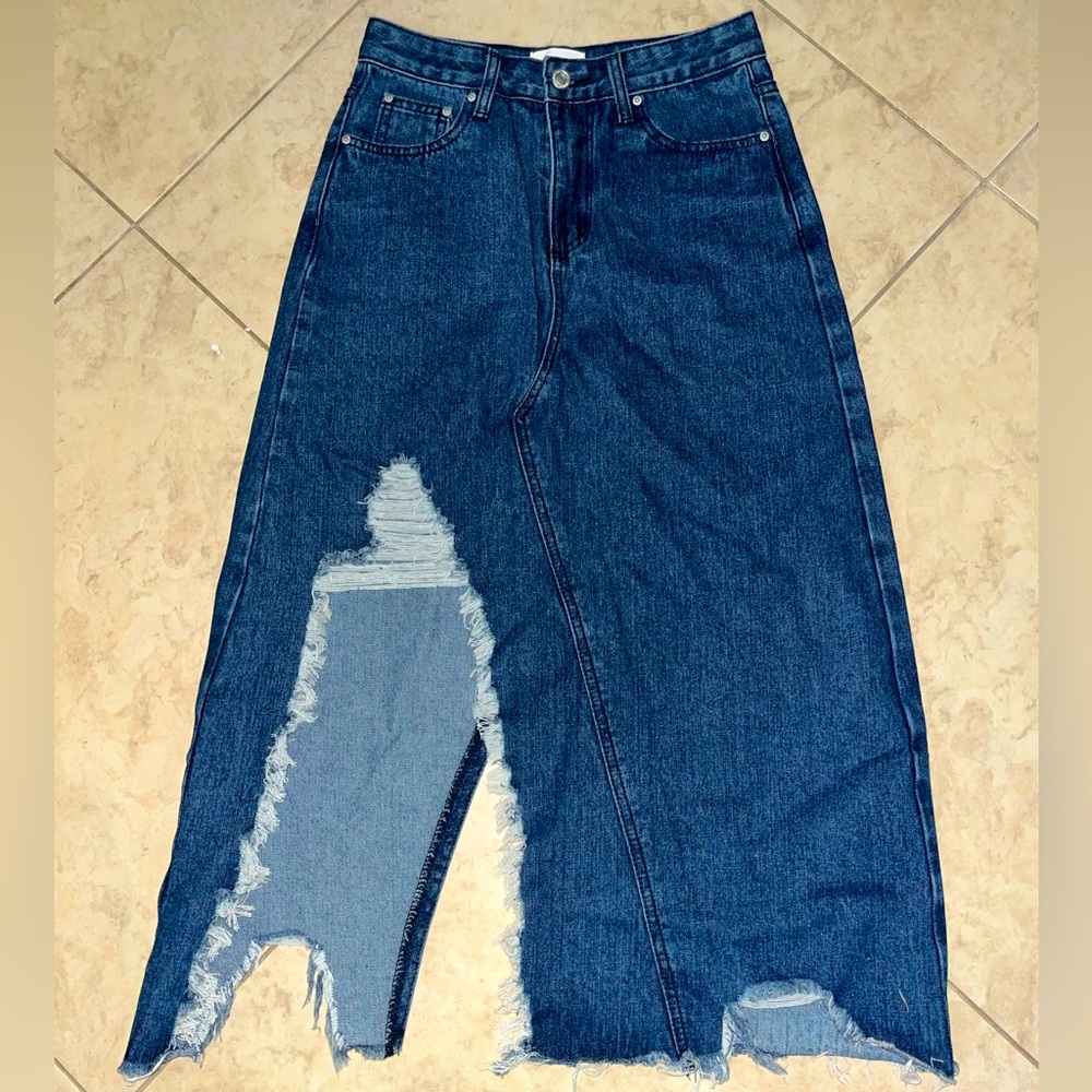 NWT Love Harmony: Dark Denim Long Skirt, Size S, Brand New, Has a Broken Zipper